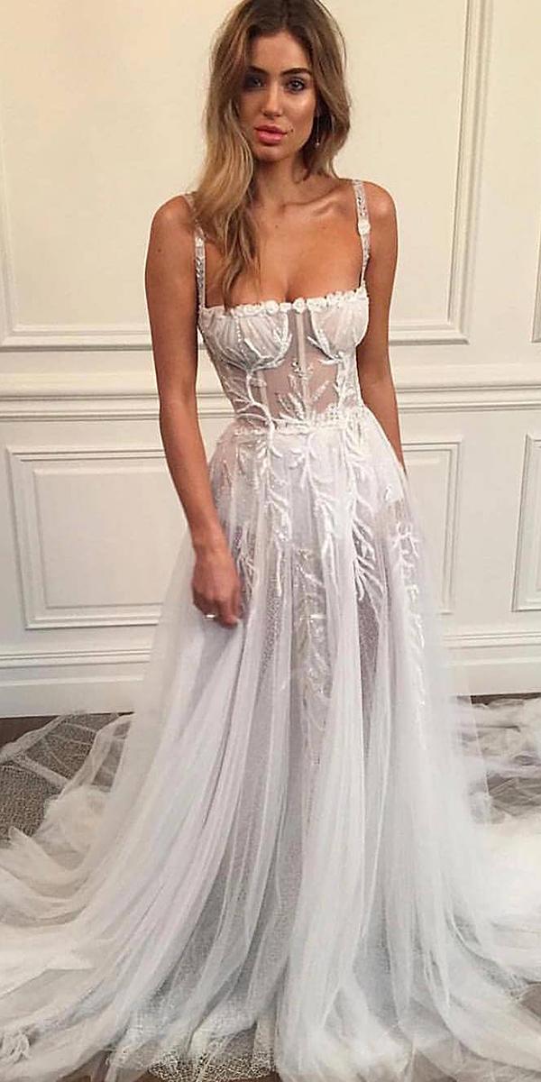  wedding gown styles a line with spaghetti straps floral embellishment pallas couture