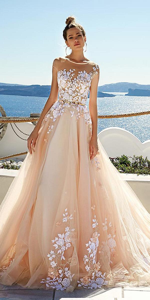 wedding gown styles ball gown illusion neckline floral blush eva lender