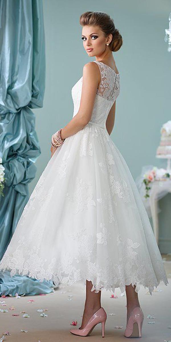 wedding gown styles tea length lace illusion back mon cheri