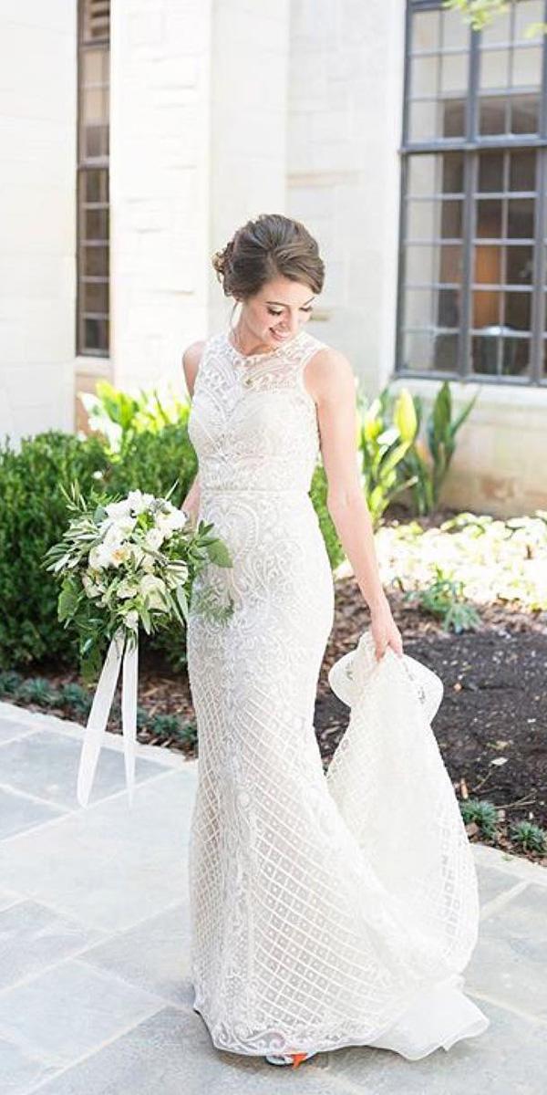  wedding gown styles trumpet halter neckline lace with train lazaro bridal