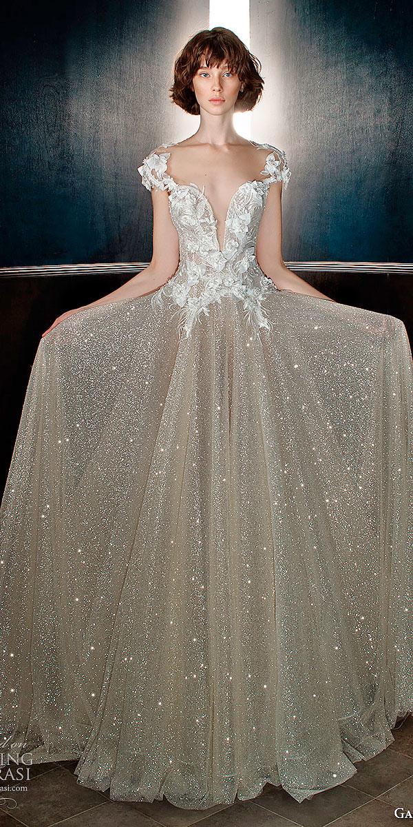 a line cap sleeves sweetheart neckline embellished bodice wedding dresses with glitter skirt galia lahav