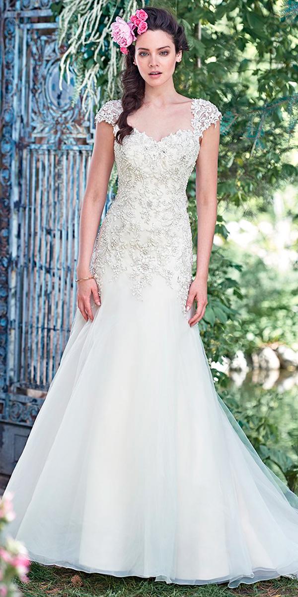 a line crystal beaded lace bodice sweetheart neck with cap sleeves wedding dresses maggie sottero
