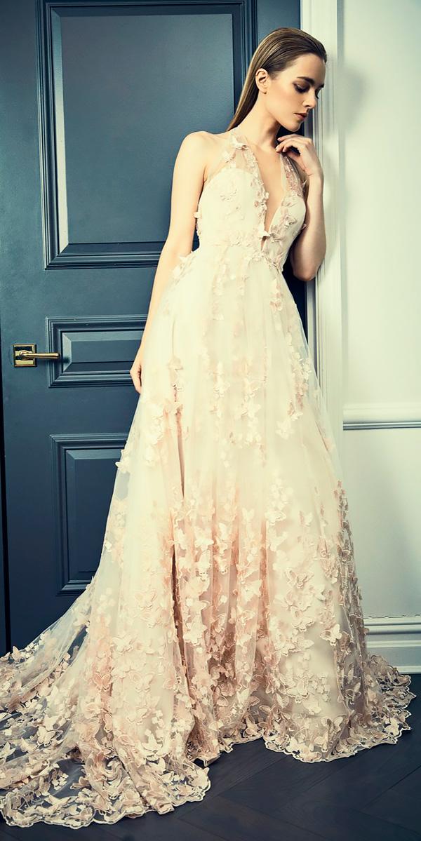 a line floral v neckline wedding dresses 2018 romona keveza