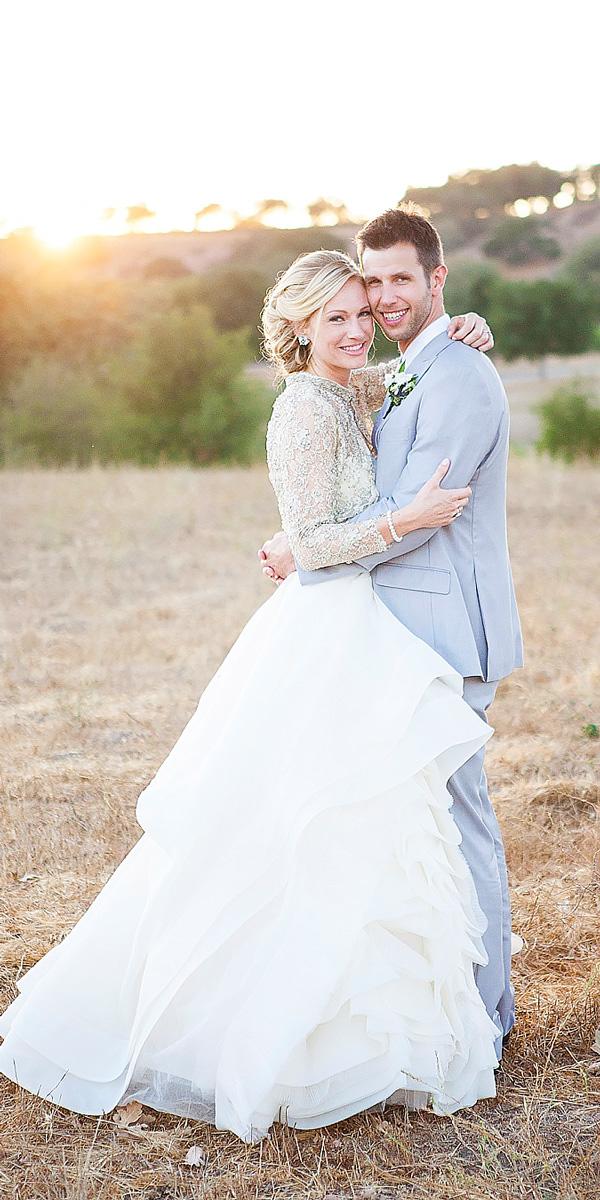 a line lace high neckline rustic wedding dresses with long sleeves and ruffled skirt skyla walton
