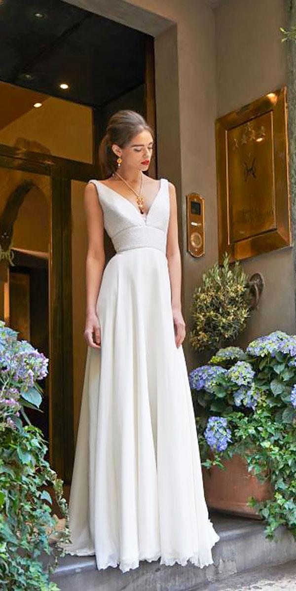 simple a line natural waist v neckline elegant wedding dresses stephanie allin