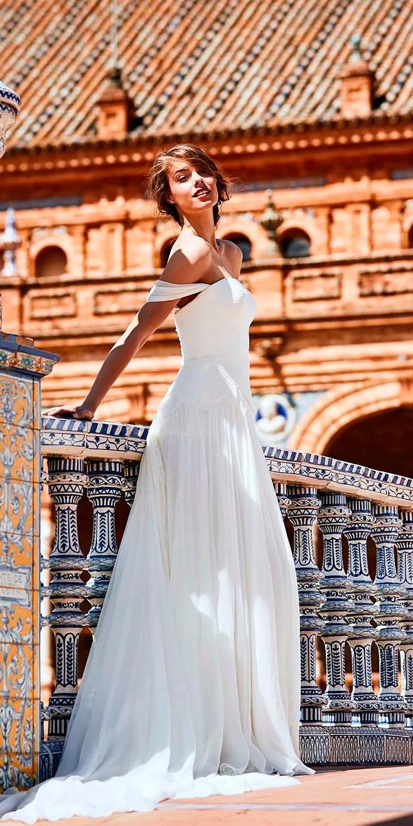 a line off the shoulder sweetheart modest wedding dresses pronovias