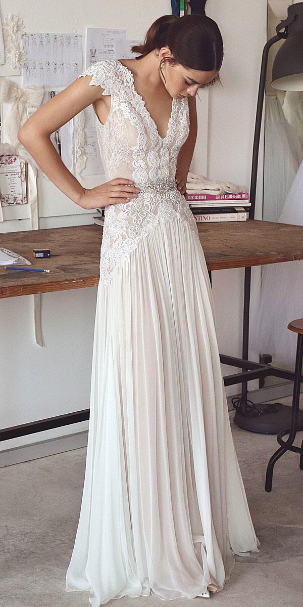 a line v neck with cap sleeves vintage lace wedding dresses designers lihi hod