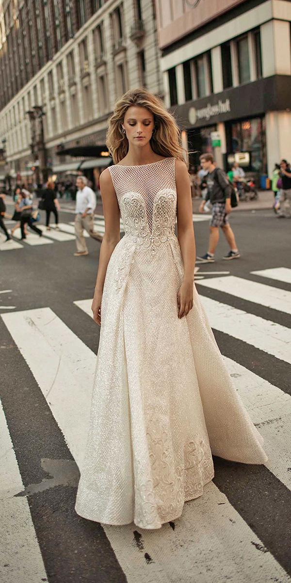aline illusion bateau neckline with train berta bridal wedding dresses