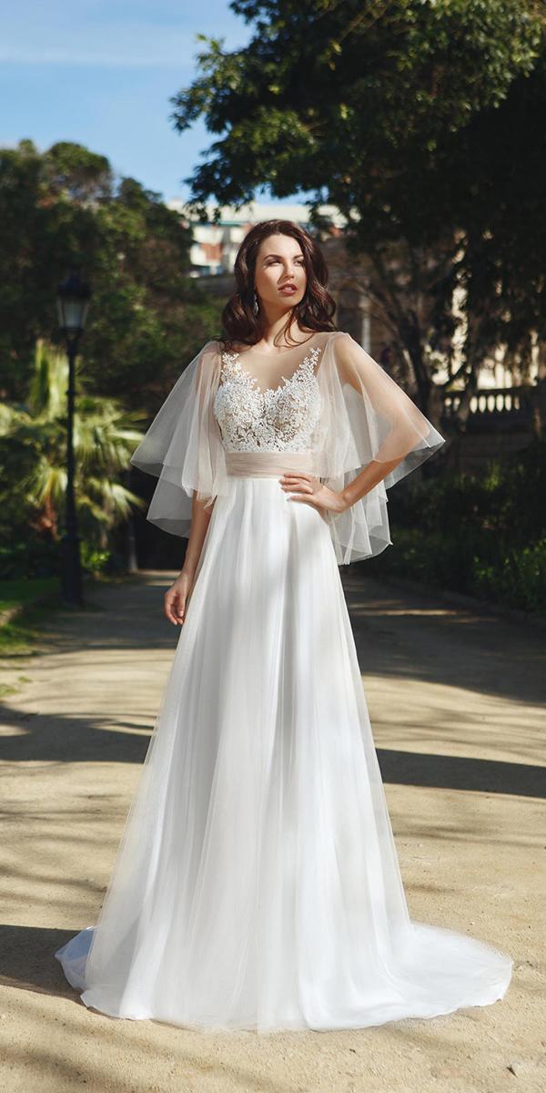 aline v neck with embroidered lace and train ricca sposa wedding dresses
