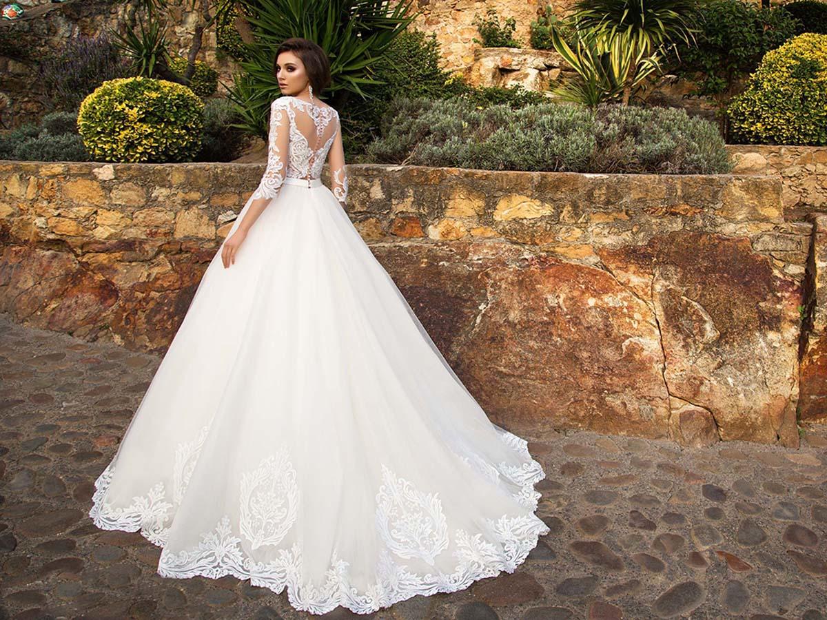 aline with long sleeves and train allegresse wedding dresses