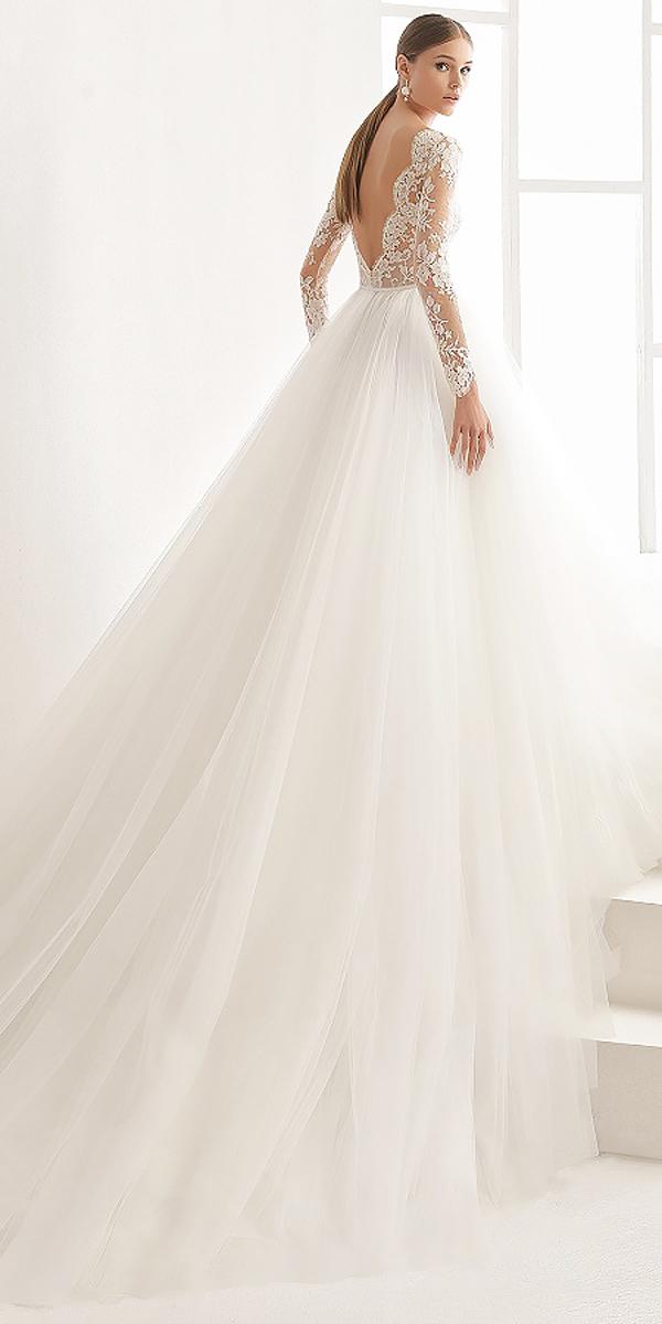 ball gown open back wedding dresses with lace sleeves rosa clara