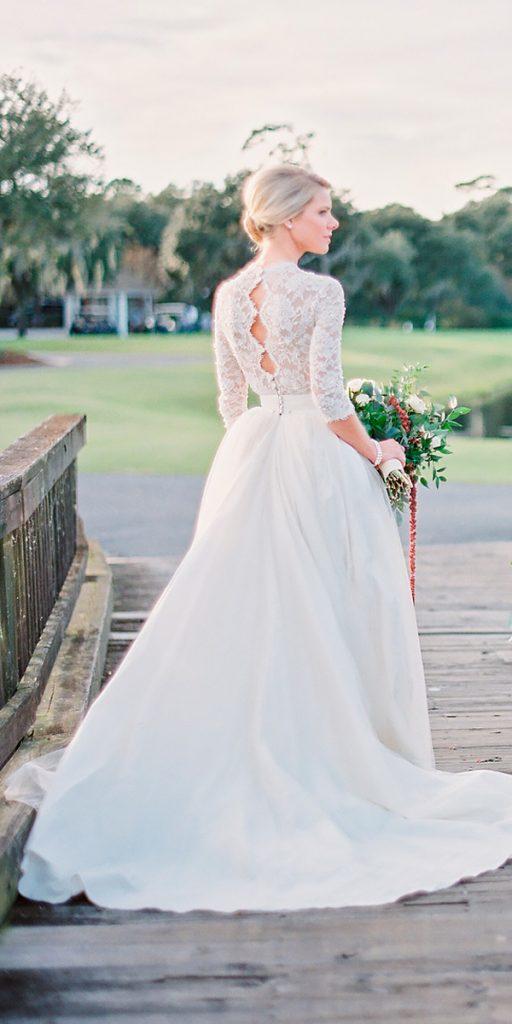 ballgown lace open back with sleeves uniqe modest wedding dresses paula player