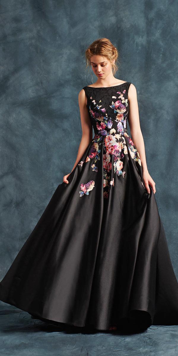 bateau black colored floral wedding dresses atelier eme
