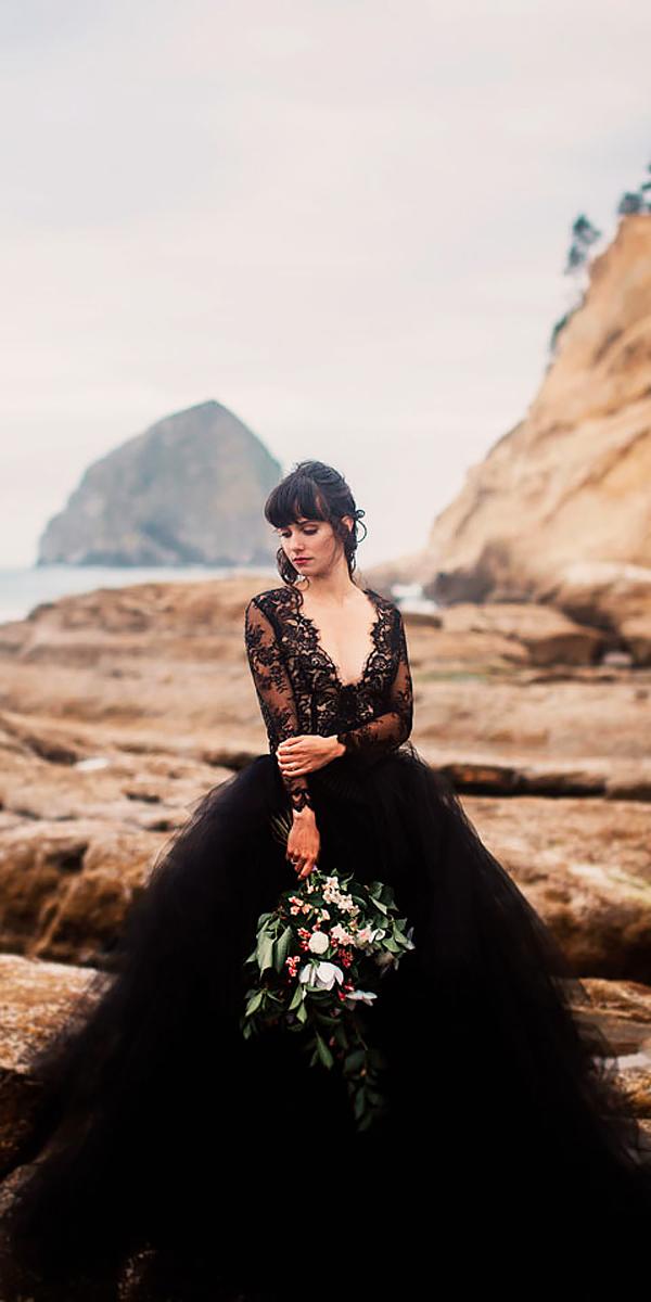 black ball gown v neck lace long sleeved colored wedding dresses mari sabra
