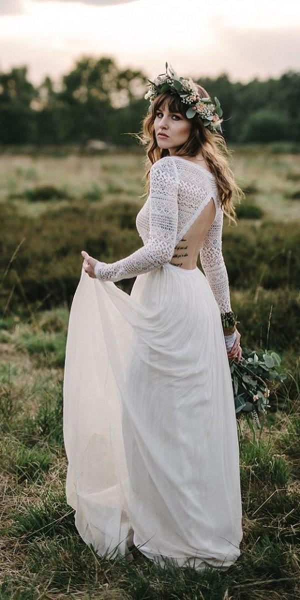  bohemian wedding dresses a line open back with long sleeves lace top victoria ruesche