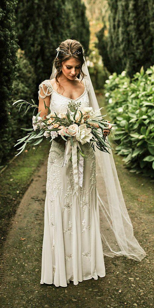 bohemian wedding dresses a line v neckline vintage country enchanted