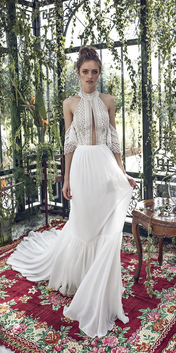 bohemian wedding dresses halter neckline lace rustic beach limor rosen