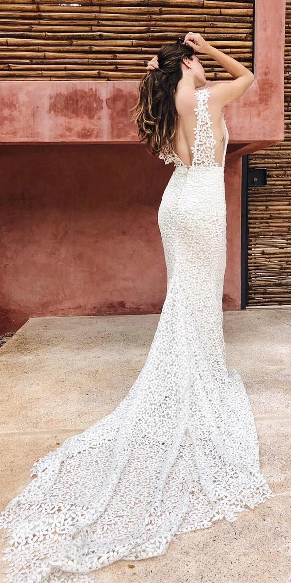  bohemian wedding dresses trumpet v back lace sleeveless laudae bride