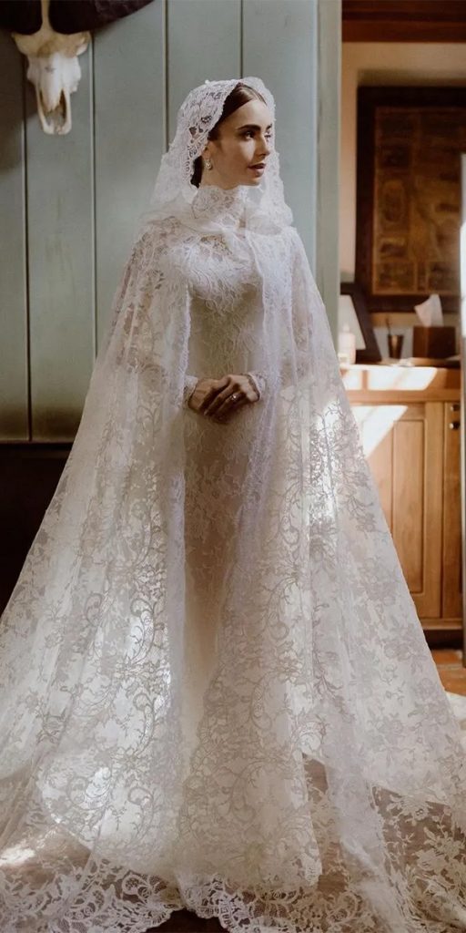 celebrity wedding dresses lily collins ralph lauren