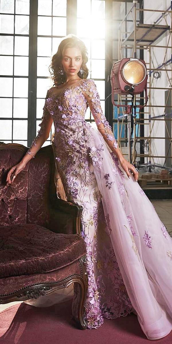  colored wedding dresses sheath with overskirt floral purple elena vasylkova