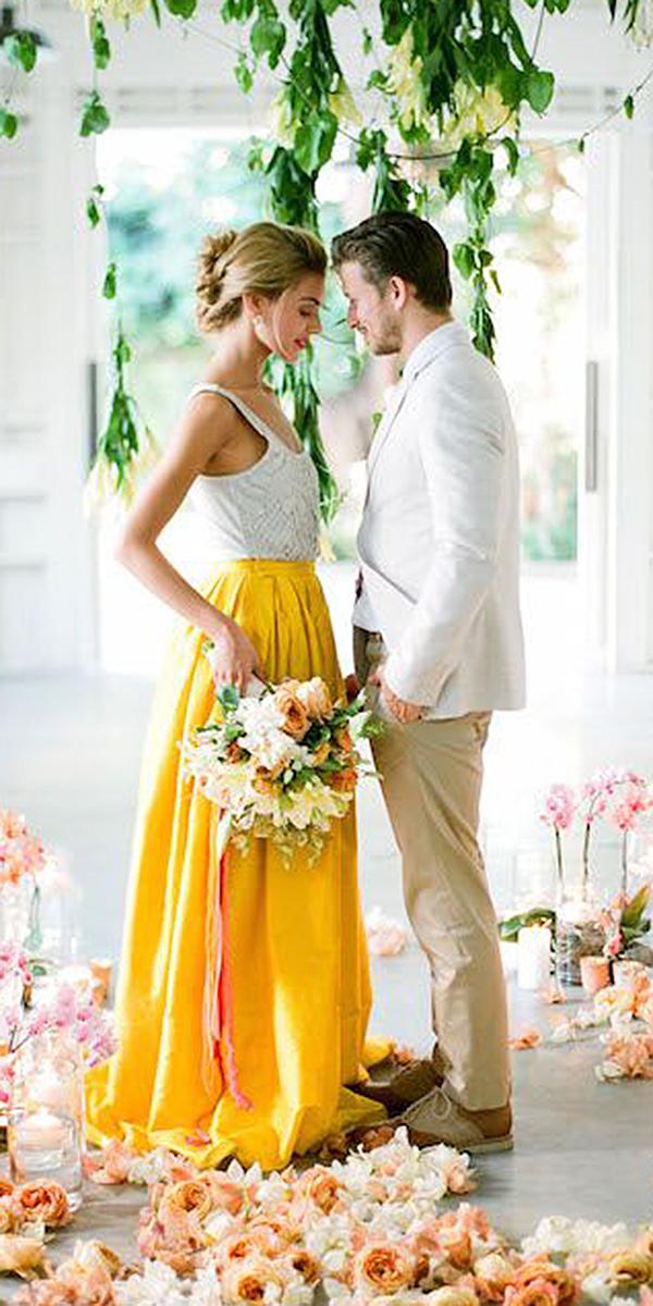 colored wedding dresses sleeveless yellow skirt jose villa