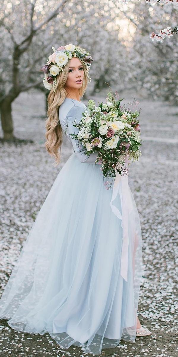colored wedding dresses with long sleeves blue bliss tulle
