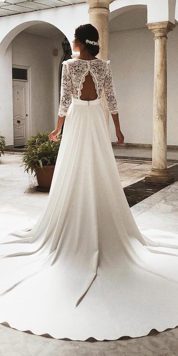 elegant wedding dresses a line with three quote sleeves lace top open back rocio osorno costura