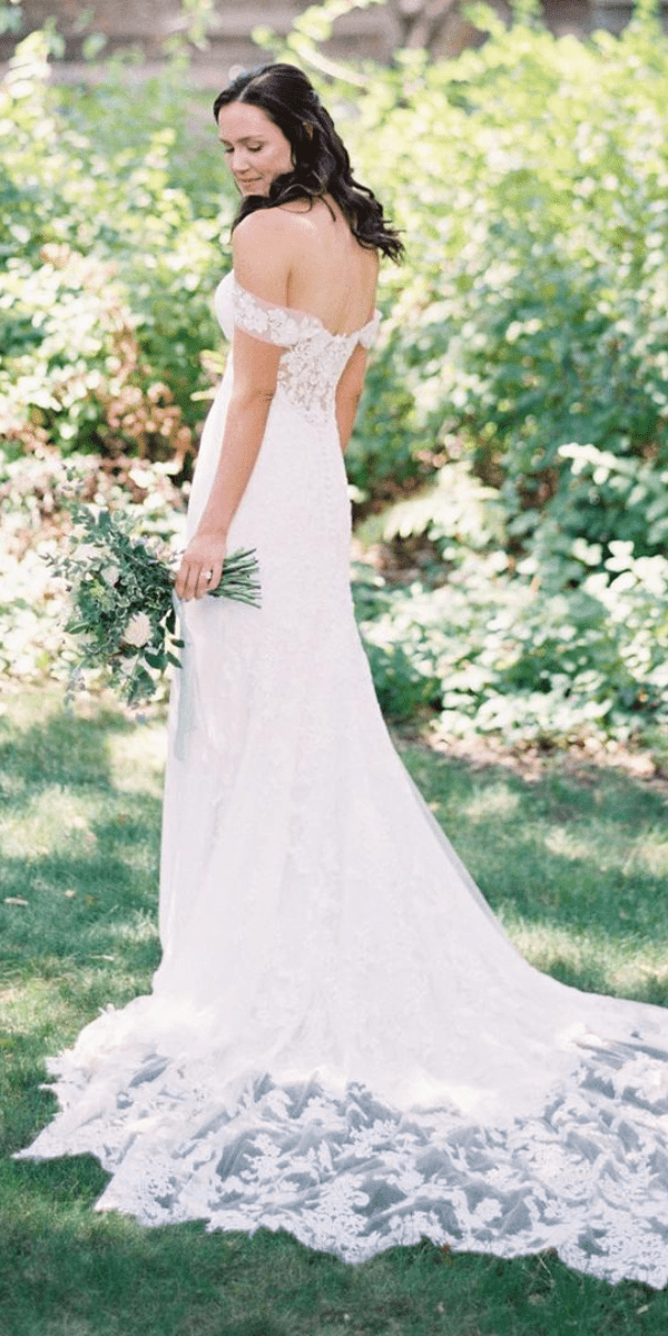 elegant wedding dresses lace open shoulder gown
