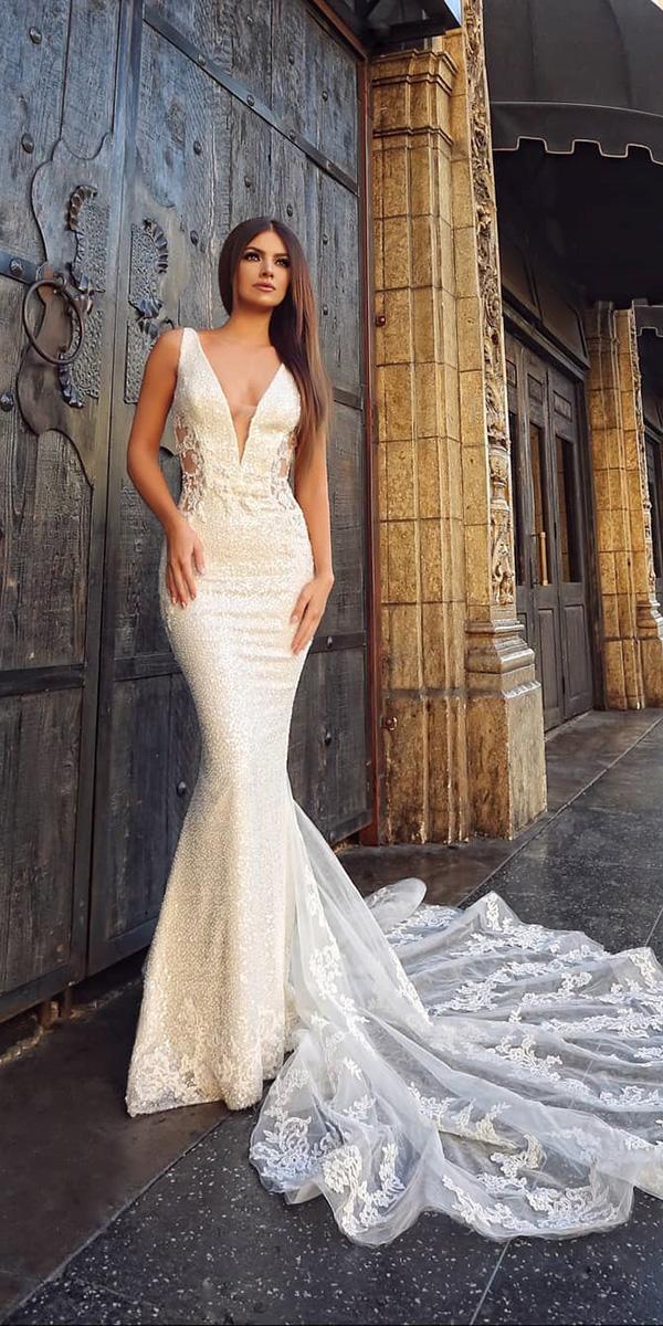 elegant wedding dresses mermaid deep v neckline with train enzoani