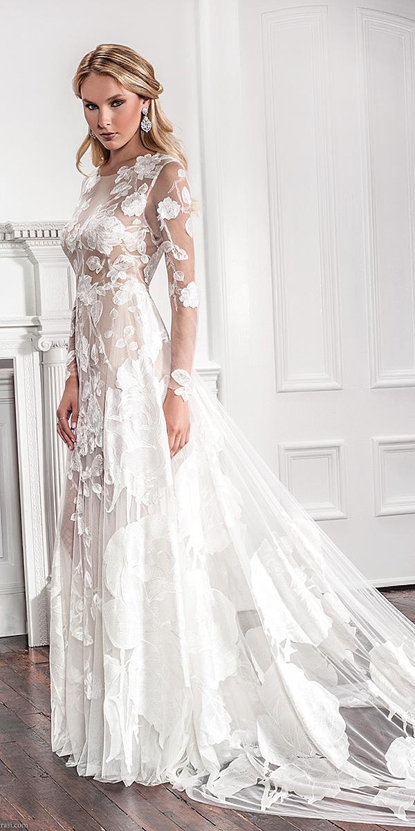 floral wedding dresses beach full embroidered applique lace elegant ilusion sleeves by callie tein