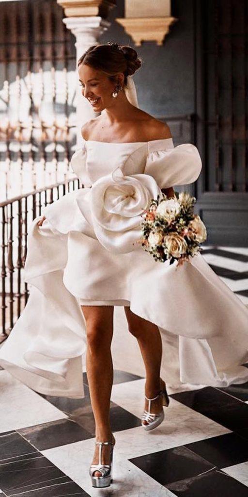 high wedding dresses simple off the shoulder vierobridal