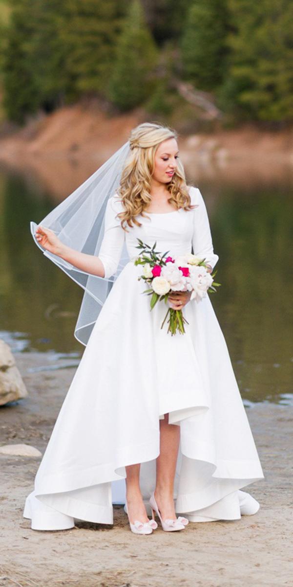 high low wedding dresses with three quote sleeves simple anne barge