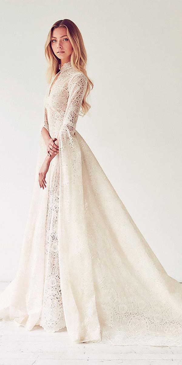 lace a line vintage v neckline wedding dress with train and long sleeves suzanne harward