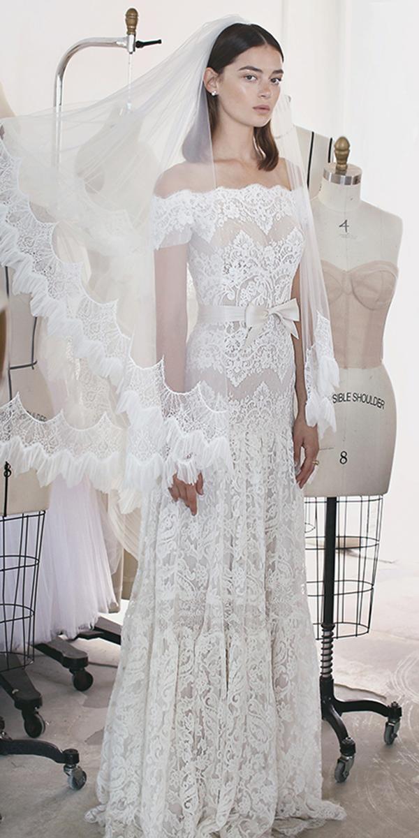 lace aline with off shoulder sleeves lihi hod wedding dresses
