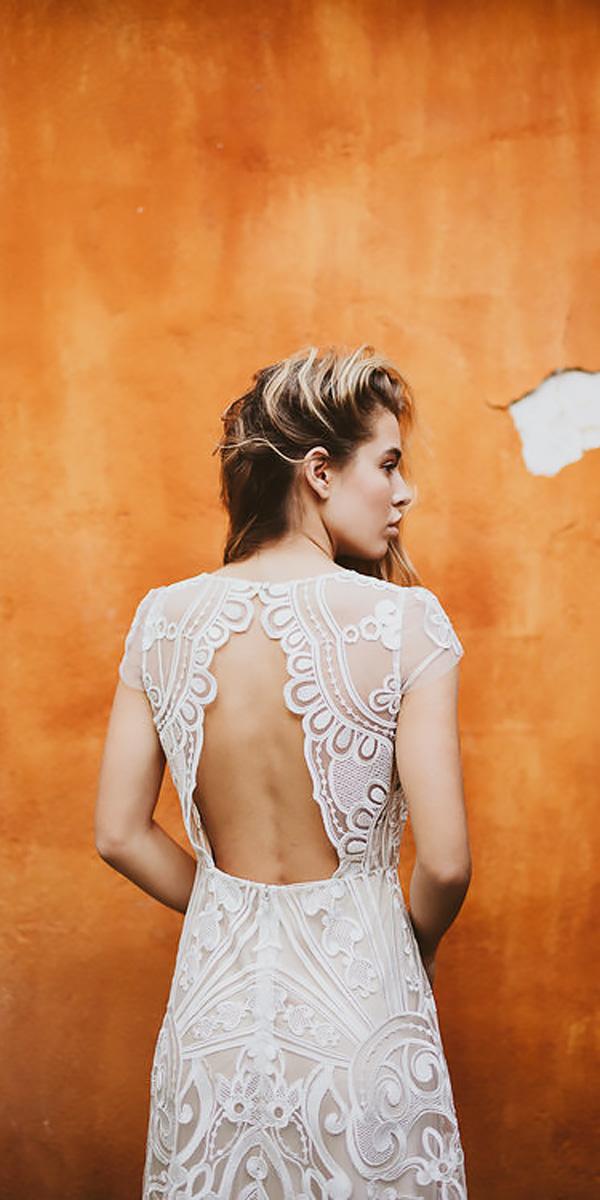 lace open back a line with cap sleeve bohemian wedding dresses serafin castillo