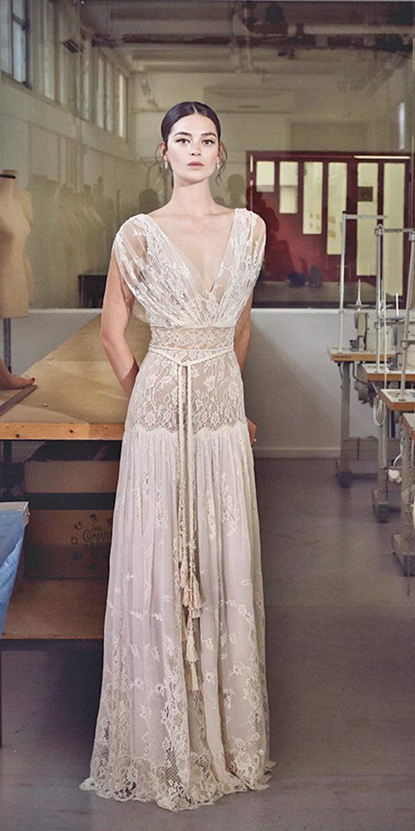 lace sheath with sexy v neckline lihi hod wedding dresses