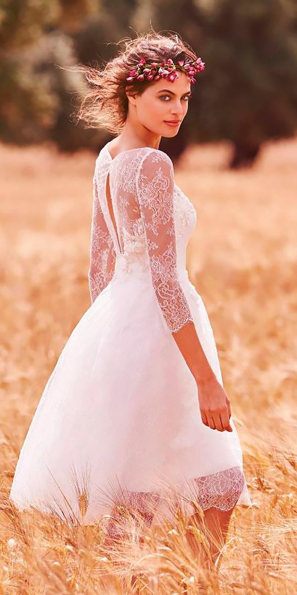 lace sweetheart with long sleeves knee length wedding dresses atelier eme