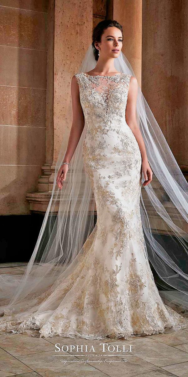 mermaid lace illusion neckline ivory wedding dresses sophia tolli
