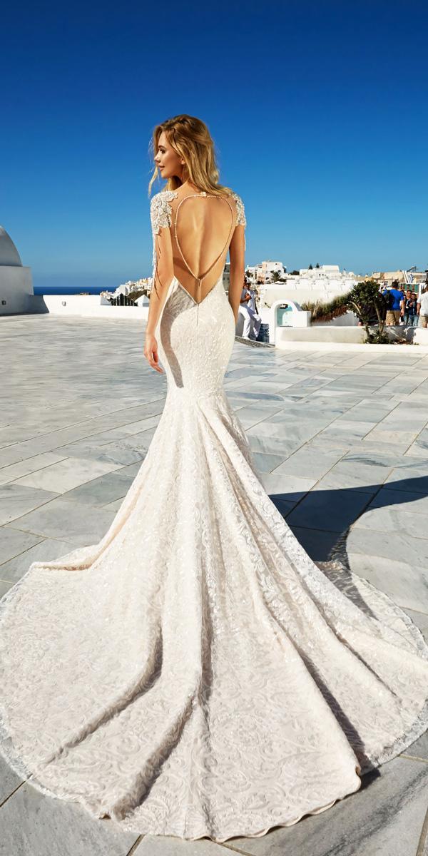 mermaid lace open back wedding dresses with chapel train eva lendel