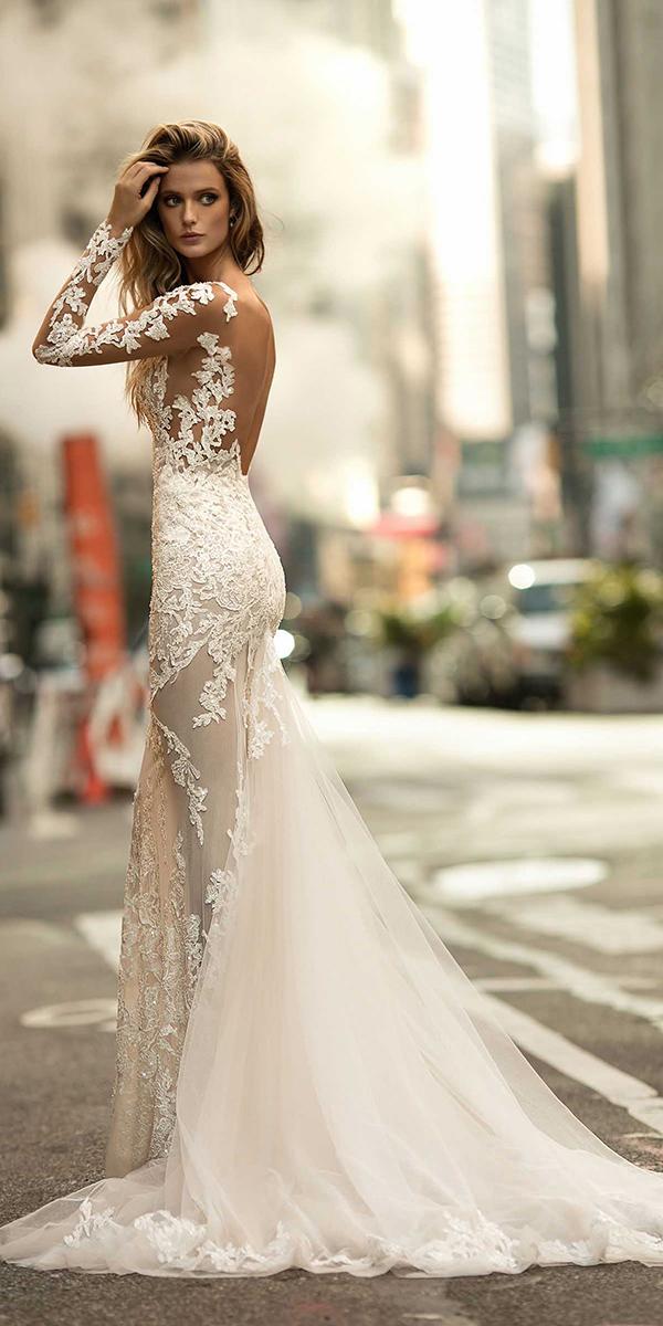 mermaid open back with long sleeves and train berta bridal wedding dresses