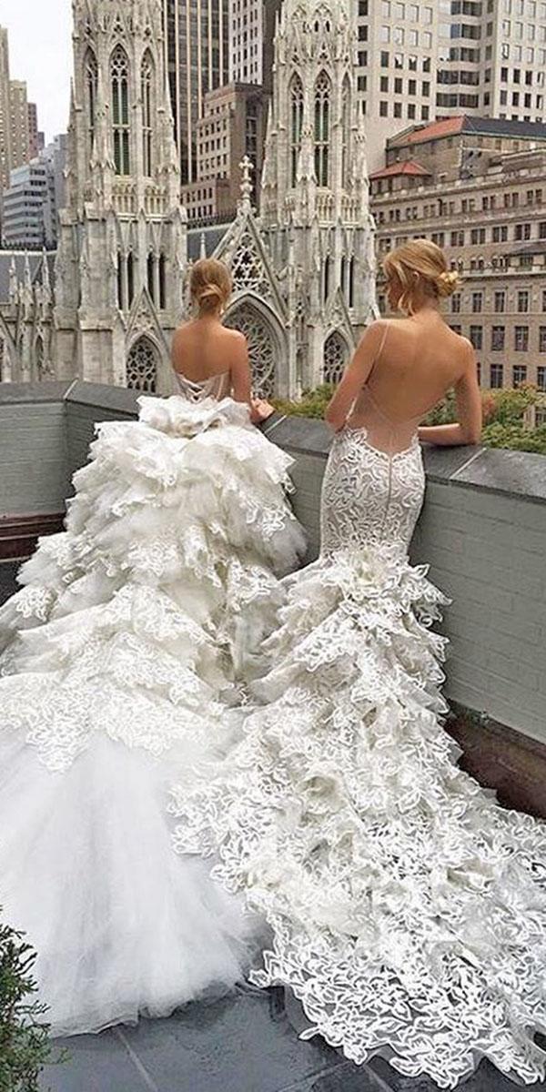mermaid ruffles with low back and cathedral train pnina tornai wedding dresses