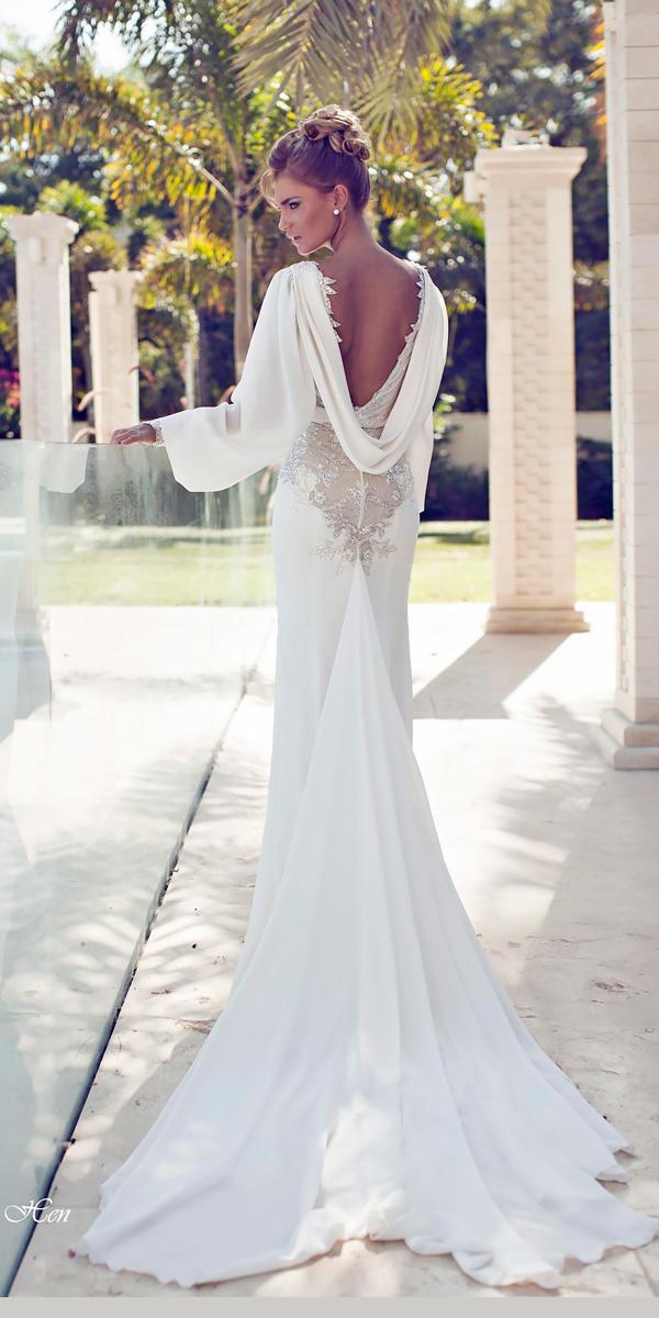 mermaid with long slevees open back wedding dresses nurit hen
