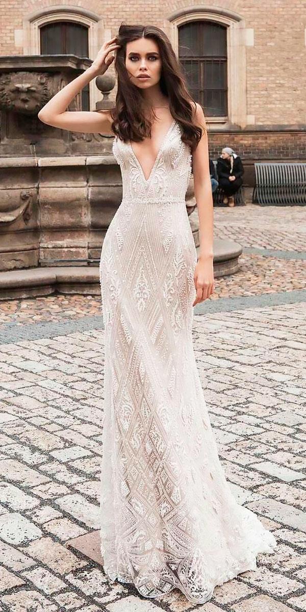 modest boho wedding dresses straight deep v neck lace with straps innocentia