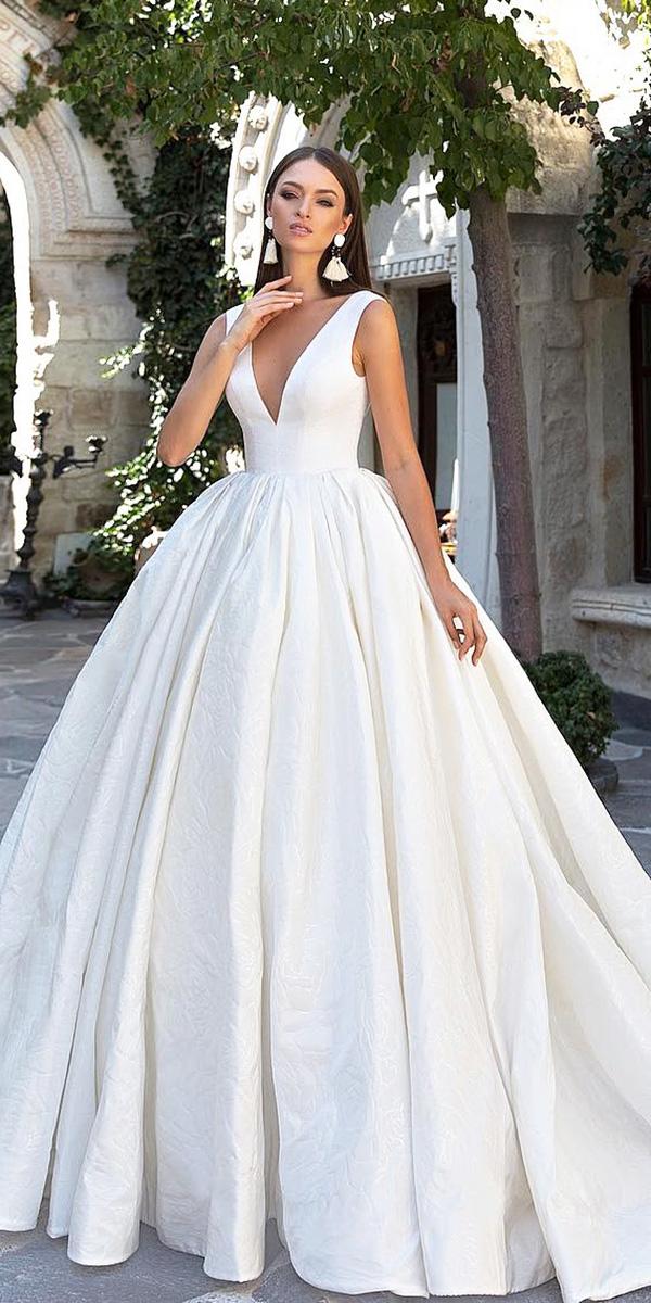 modest wedding dresses ball gown v neckline simple sleveless eva lendel
