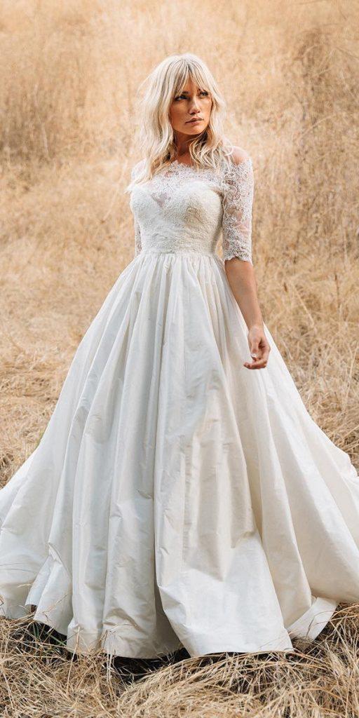 modest wedding dresses ball gown with three quote sleeves lace top leaann belter