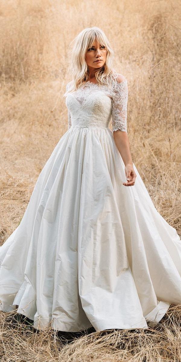  modest wedding dresses ball gown with three quote sleeves lace top leaann belter