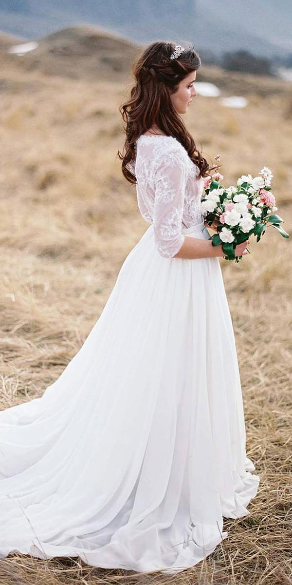 modest wedding dresses lace top chiffon skirt with sleeves cathy telle