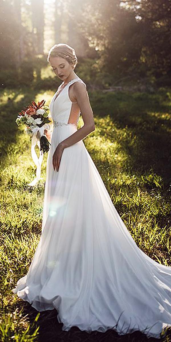 modest wedding dresses sheath deep v neckline sleeveless simple mon cheri