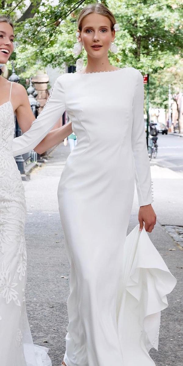 modest wedding dresses sheath with long sleeves similar meghan markle lela rose