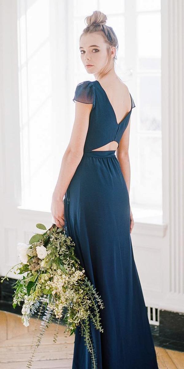 open back cap sleeves navy bridesmaid dresses joannaaugust